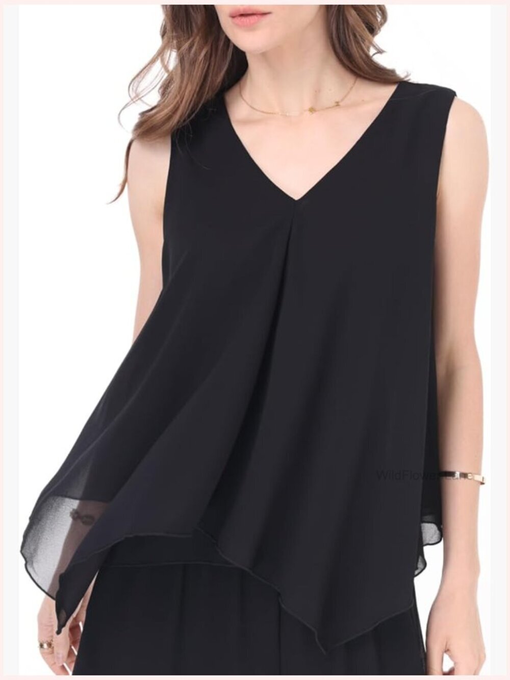 Floral Embellished Chiffon Ruffle Tank Tunic Top Blouse Sleeveless V-Neck
